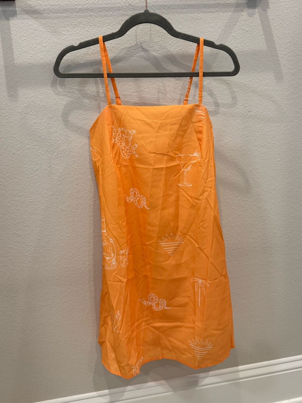 BRAND NEW! Orange Dress with White Tropical / Desert Print